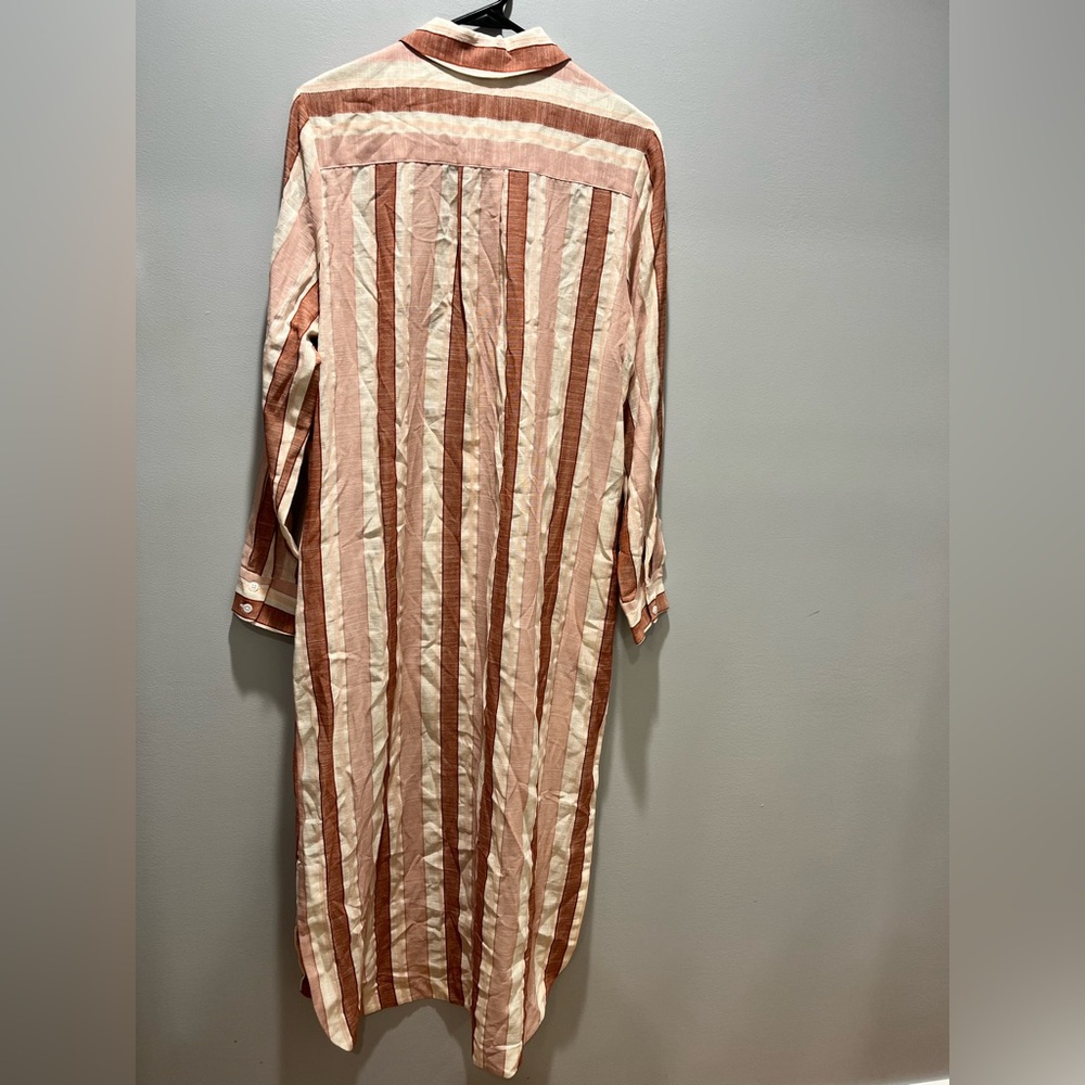 NWT Pearl by Lela Rose Striped Midi Shirtdress Blush Multi Cotton Linen Blend,M - Picture 9 of 11